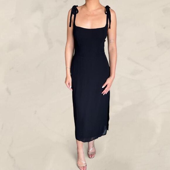 Reformation Dresses & Skirts - reformation besse dress black midi NEW viscose tie strap size 4